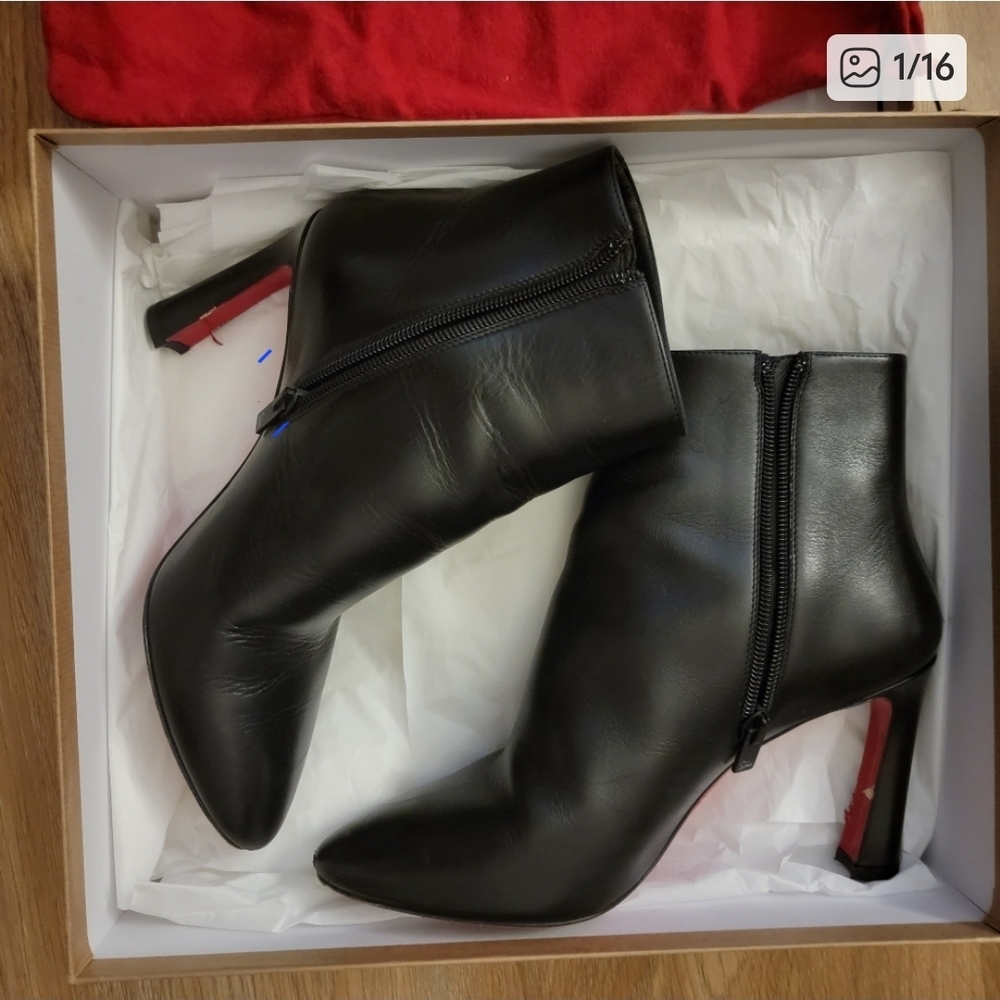 Christian Louboutin Black Leather Ankle Booties with Red Sole